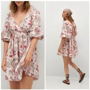 Chufy X Mango Floral Mini Open Back Puff Sleeve Dress Women's 6